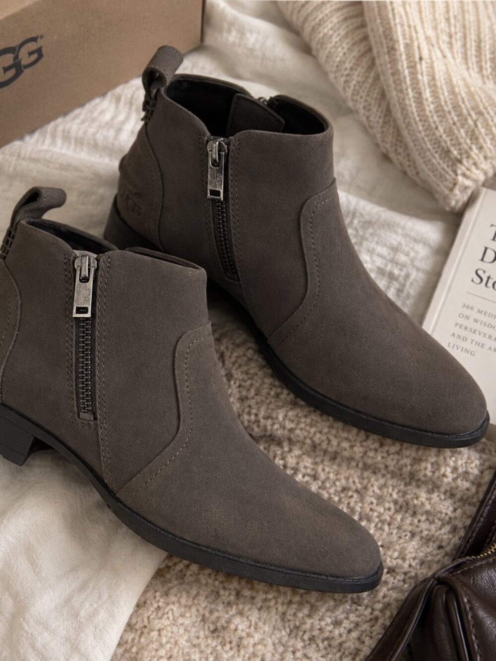 UGG Aureo 2 Gray Suede Zip Ankle Boots Booties Size 6 NWOT